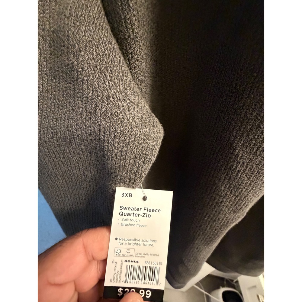 Sonoma Mens 3XB Sweater Fleece Quarter Zip Pullover Charcoal Gray New - Picture 3 of 4